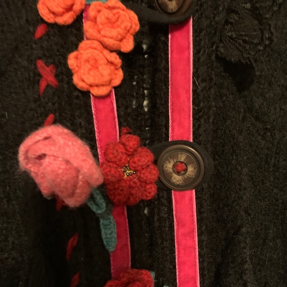 Vtg Betsey Johnson mohair lace ruffle sweater 90s cardigan anthro UO floral - Picture 6 of 8